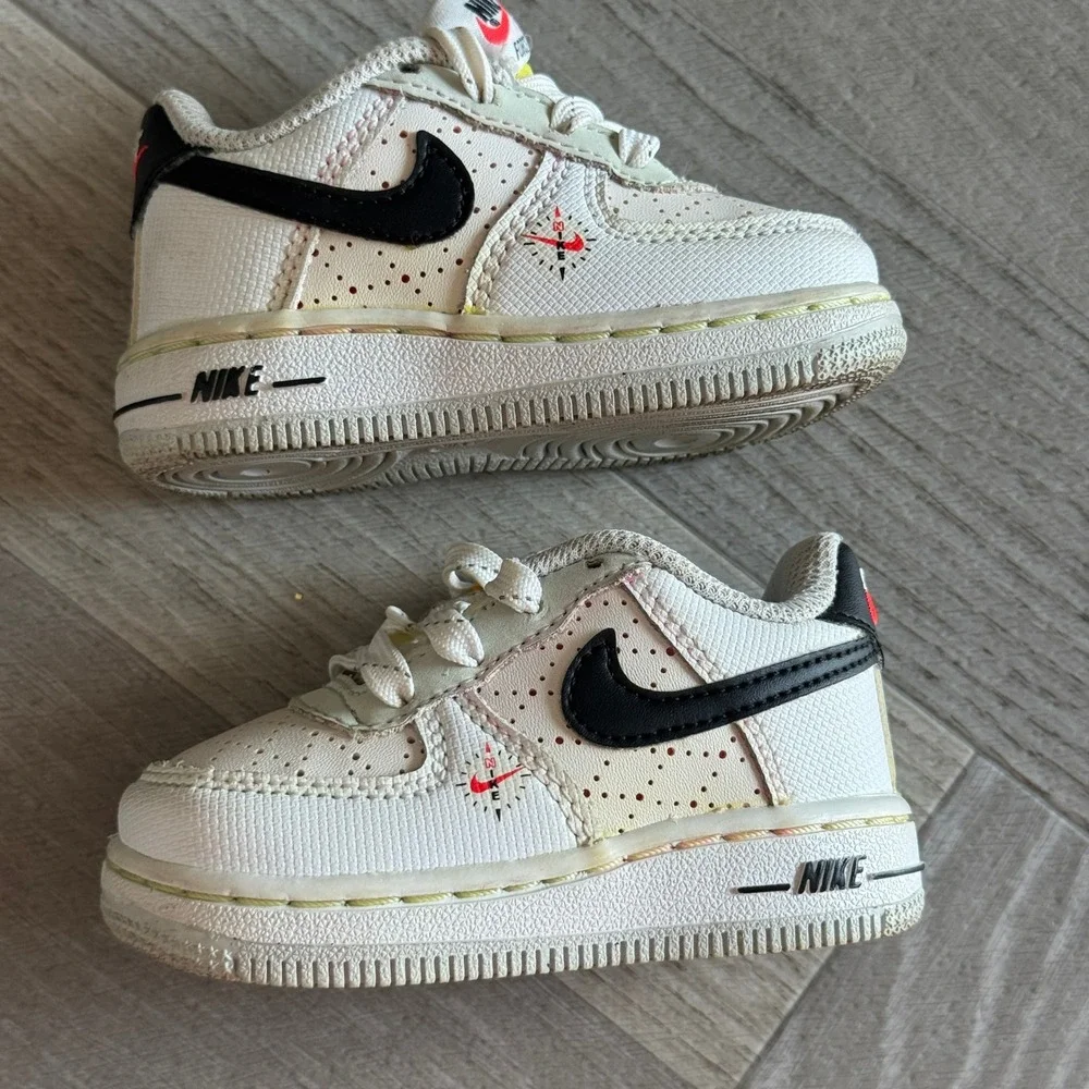 Nike Force 1 Toggle Toddler Sneakers White Black Red DC2537-100 Size 4C